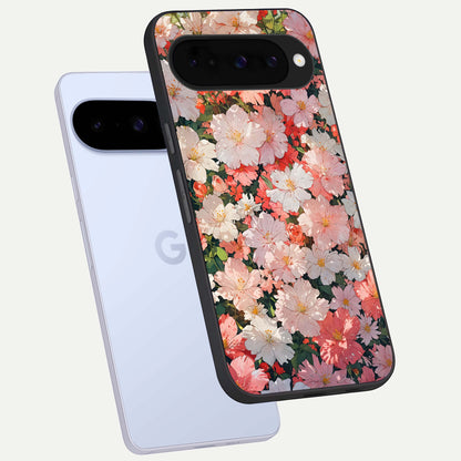  Blush Bloom Field phone case For Google Pixel 10 showing premium glass back cover with detailed artwork
