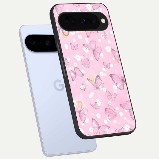  Blush Butterfly Garden phone case For Google Pixel 10 showing premium glass back cover with detailed artwork