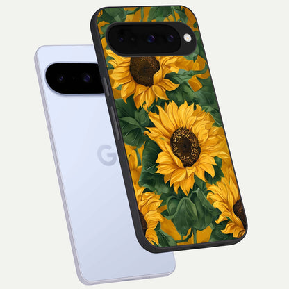  Bright Sunflower Bloom phone case For Google Pixel 10 showing premium glass back cover with detailed artwork