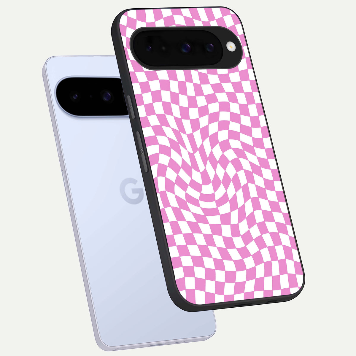  Bubblegum Check Wave phone case For Google Pixel 10 showing premium glass back cover with detailed artwork