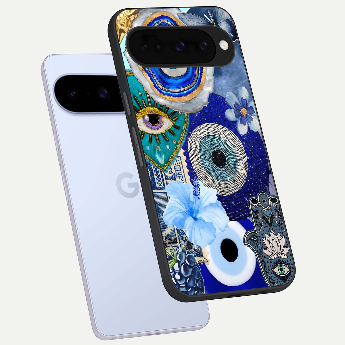  Celestial Blue Vision phone case For Google Pixel 10 showing premium glass back cover with detailed artwork