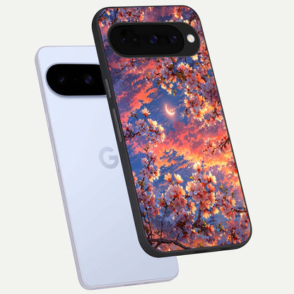  Celestial Sakura Sunset phone case For Google Pixel 10 showing premium glass back cover with detailed artwork