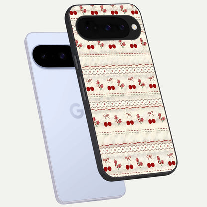  Cherry Bloom Charm phone case For Google Pixel 10 showing premium glass back cover with detailed artwork
