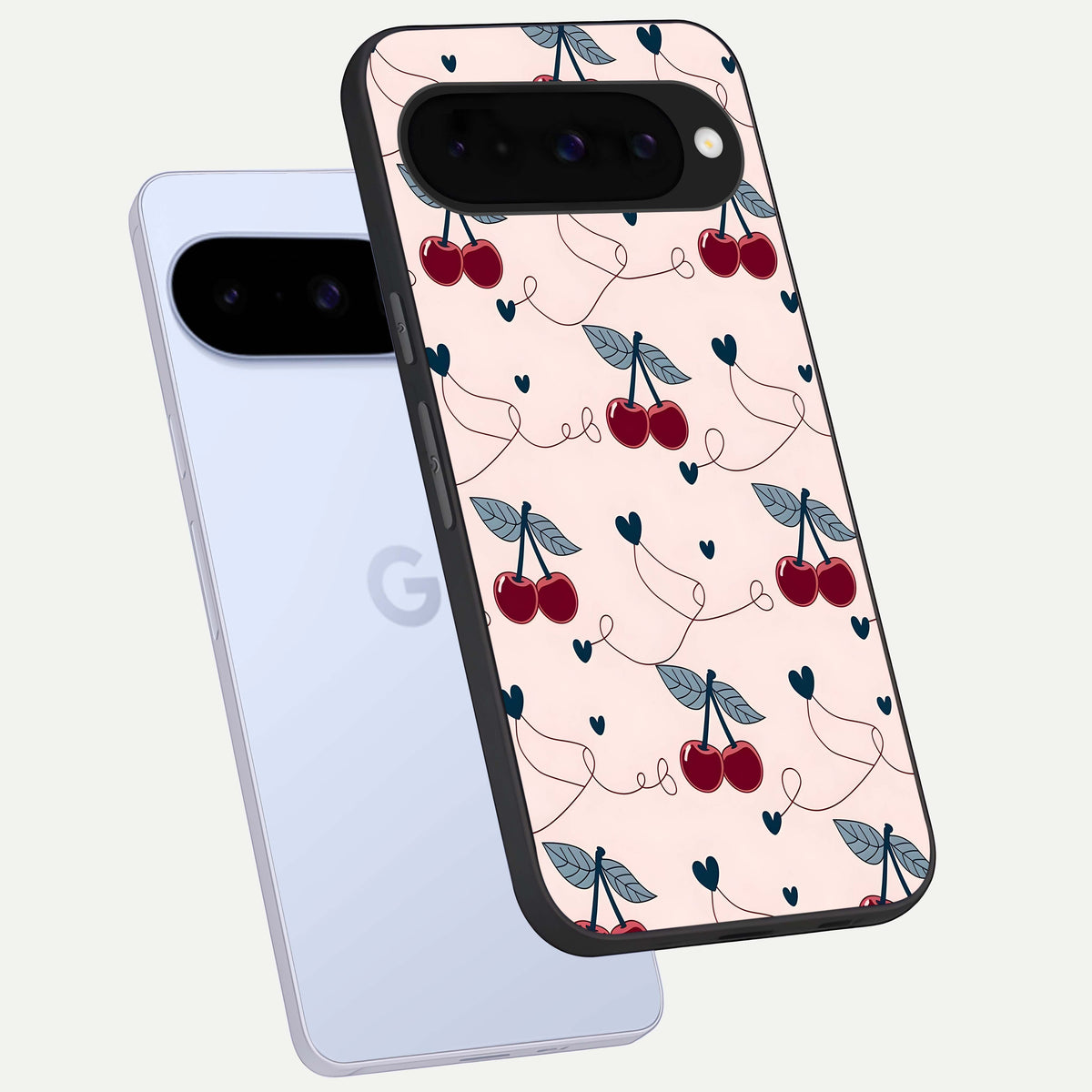  Cherry Heart Line phone case For Google Pixel 10 showing premium glass back cover with detailed artwork