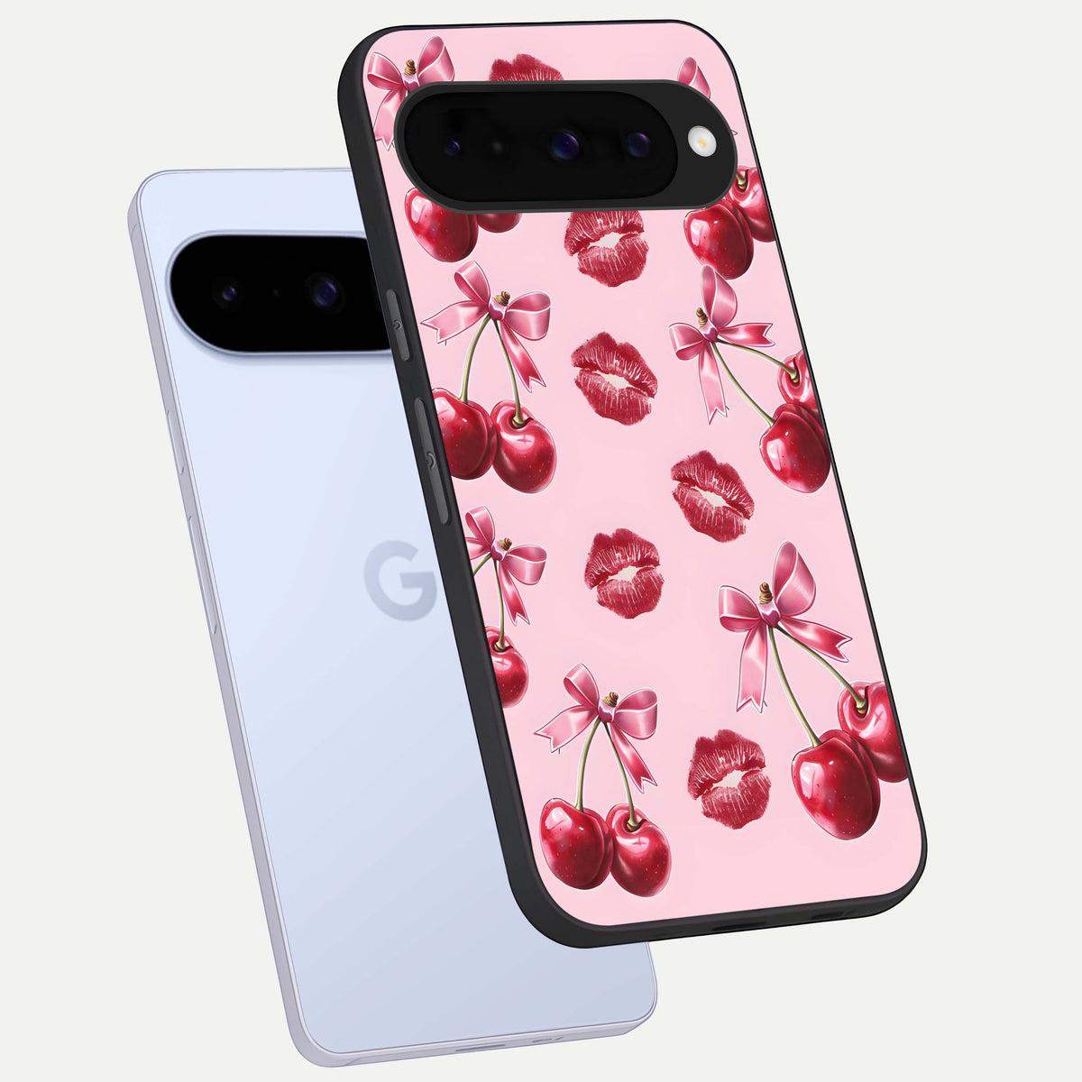  Cherry With Lips phone case For Google Pixel 10 showing premium glass back cover with detailed artwork