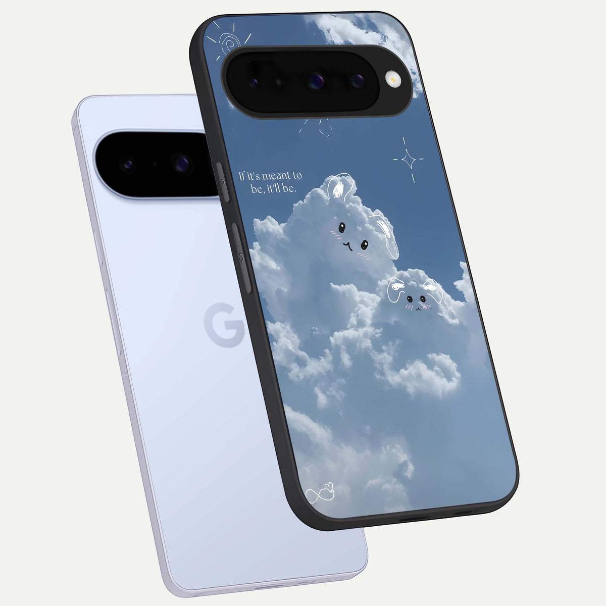  Cloud Bunny Dreams phone case For Google Pixel 10 showing premium glass back cover with detailed artwork