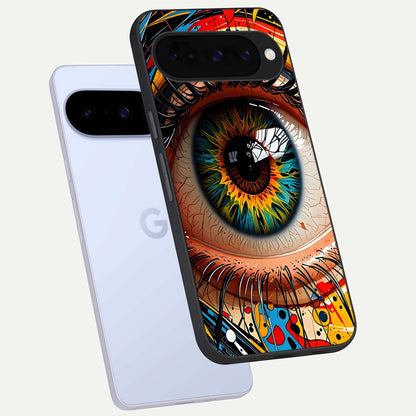  Colorful Eye phone case For Google Pixel 10 showing premium glass back cover with detailed artwork