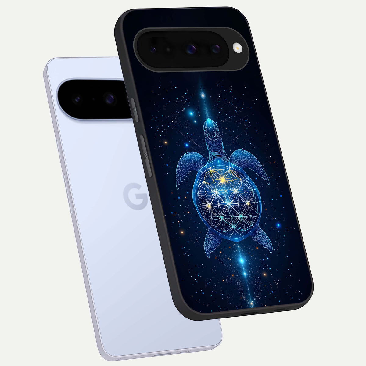  Crimson Blue Turtle phone case For Google Pixel 10 showing premium glass back cover with detailed artwork