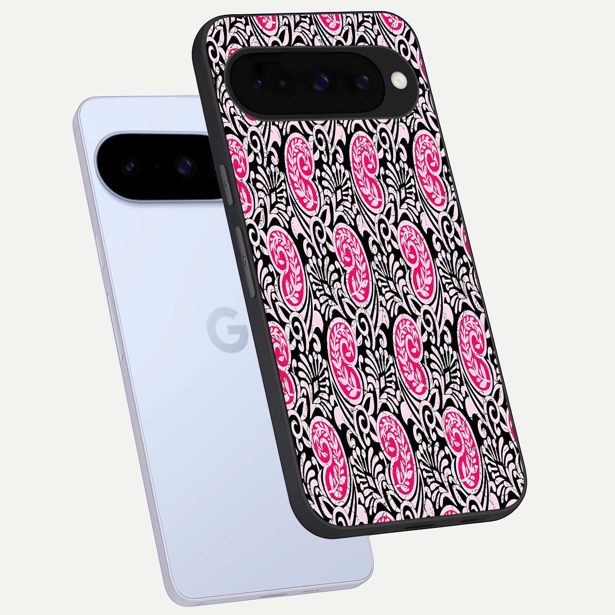  Crimson Paisley Charm phone case For Google Pixel 10 showing premium glass back cover with detailed artwork