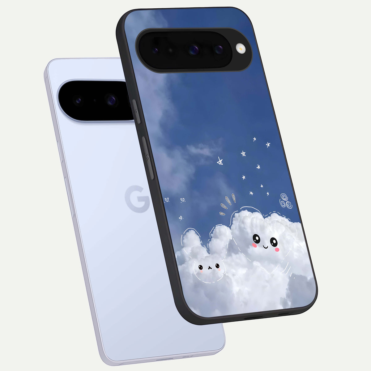  Cute Blossom Cloud phone case For Google Pixel 10 showing premium glass back cover with detailed artwork
