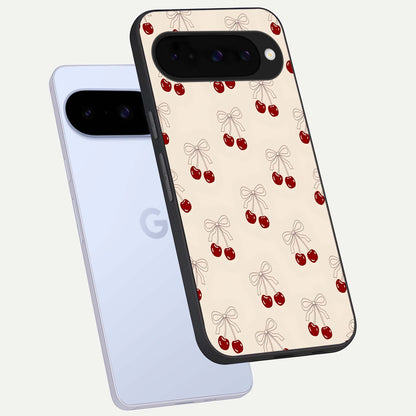  Cute Cherry Pattern phone case For Google Pixel 10 showing premium glass back cover with detailed artwork