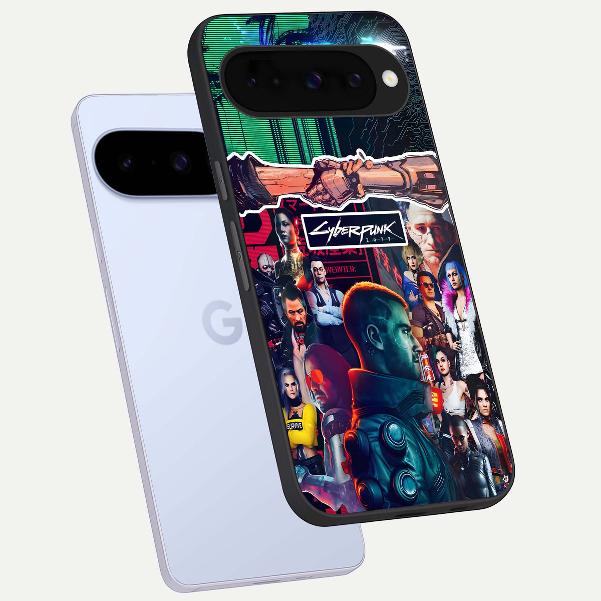  CYBERPUNK Legacy phone case For Google Pixel 10 showing premium glass back cover with detailed artwork