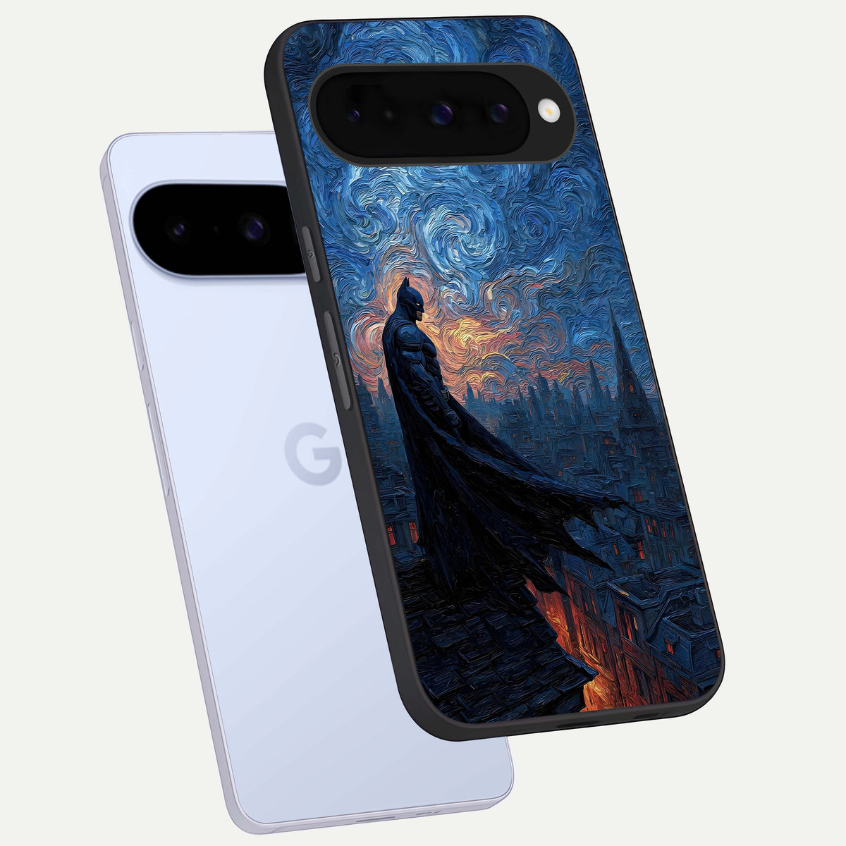  Dark Knight Dusk phone case For Google Pixel 10 showing premium glass back cover with detailed artwork