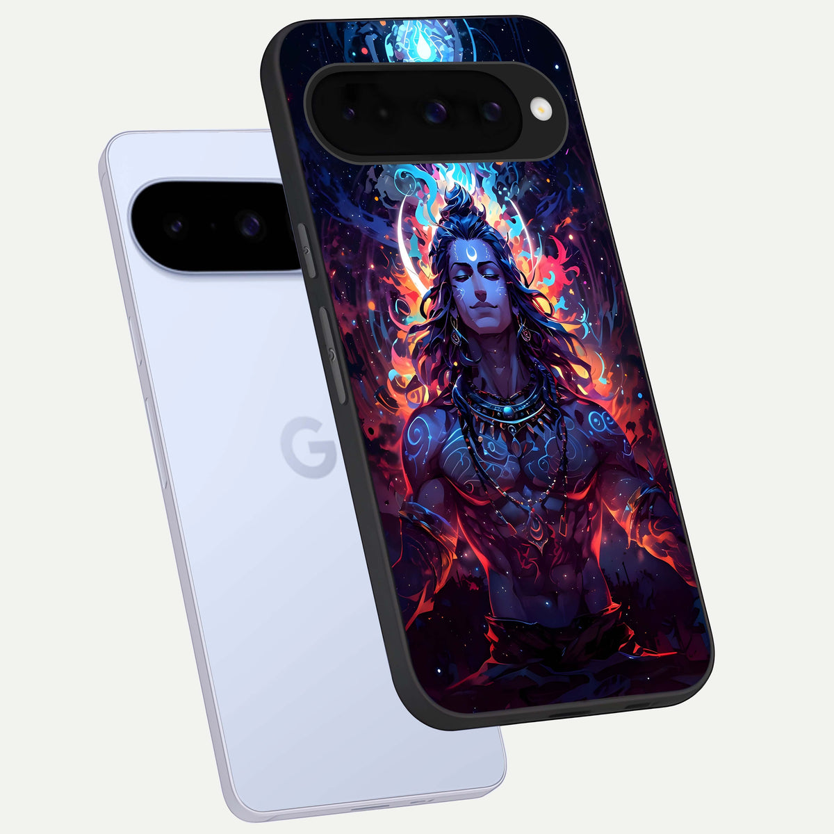  Divine Fire Shiv phone case For Google Pixel 10 showing premium glass back cover with detailed artwork