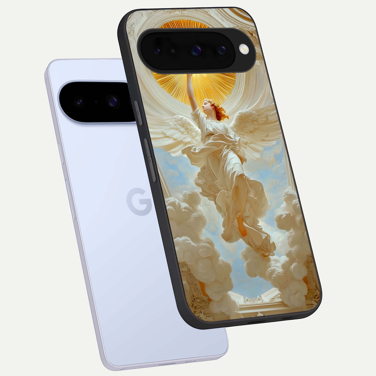 Divine Light Angel phone case For Google Pixel 10 showing premium glass back cover with detailed artwork