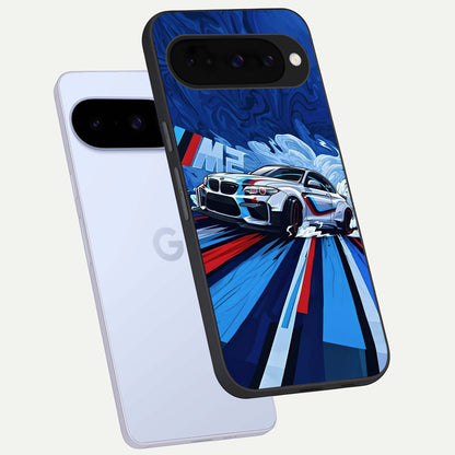  Drift Power Rush phone case For Google Pixel 10 showing premium glass back cover with detailed artwork