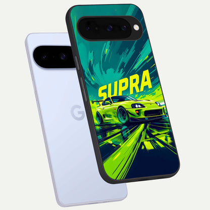  Electric Supra Thunder phone case For Google Pixel 10 showing premium glass back cover with detailed artwork