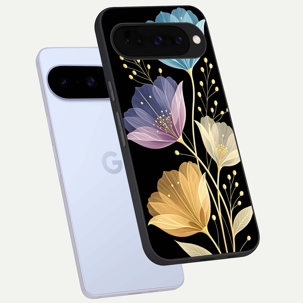  Flower Bloom Glow phone case For Google Pixel 10 showing premium glass back cover with detailed artwork