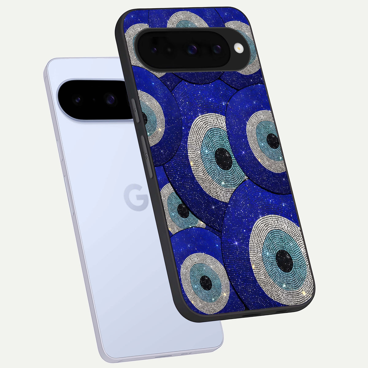  Galaxy Eye Flow phone case For Google Pixel 10 showing premium glass back cover with detailed artwork