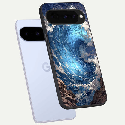  Giant Ocean Wave phone case For Google Pixel 10 showing premium glass back cover with detailed artwork