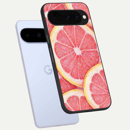  Glitter Grapefruit phone case For Google Pixel 10 showing premium glass back cover with detailed artwork