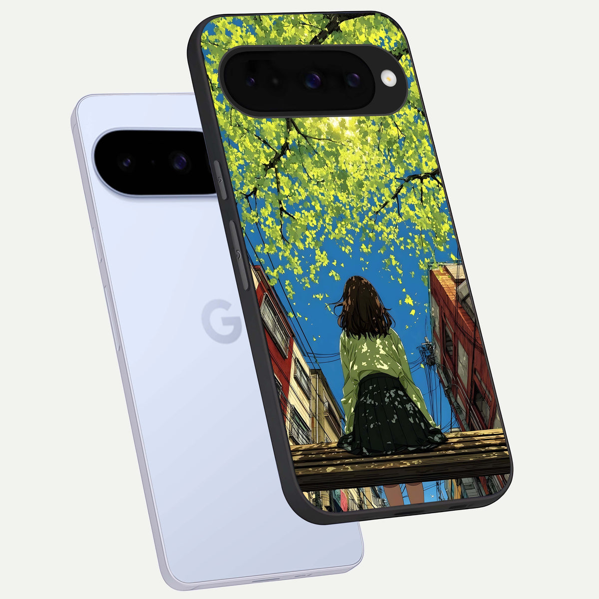  Golden Leaves Glow phone case For Google Pixel 10 showing premium glass back cover with detailed artwork