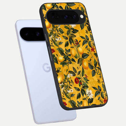  Golden Lemon Field phone case For Google Pixel 10 showing premium glass back cover with detailed artwork