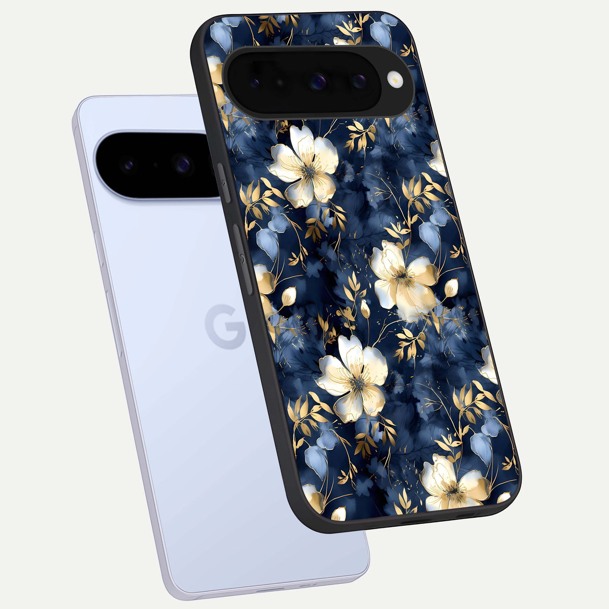  Golden Midnight Bloom phone case For Google Pixel 10 showing premium glass back cover with detailed artwork