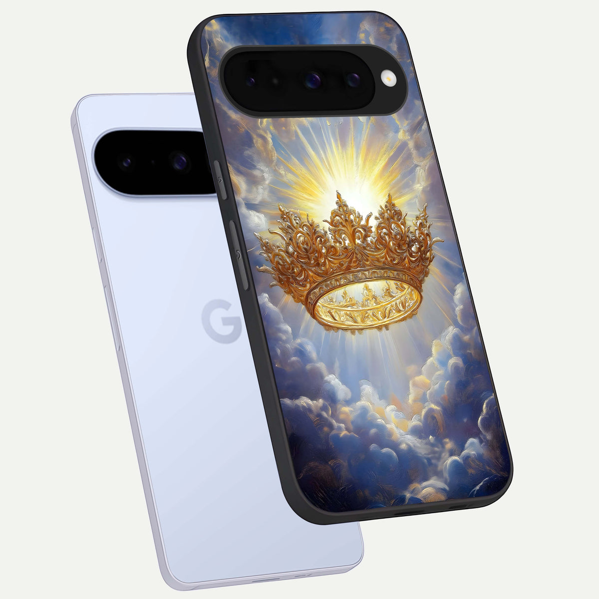  Heavenly Crown Light phone case For Google Pixel 10 showing premium glass back cover with detailed artwork