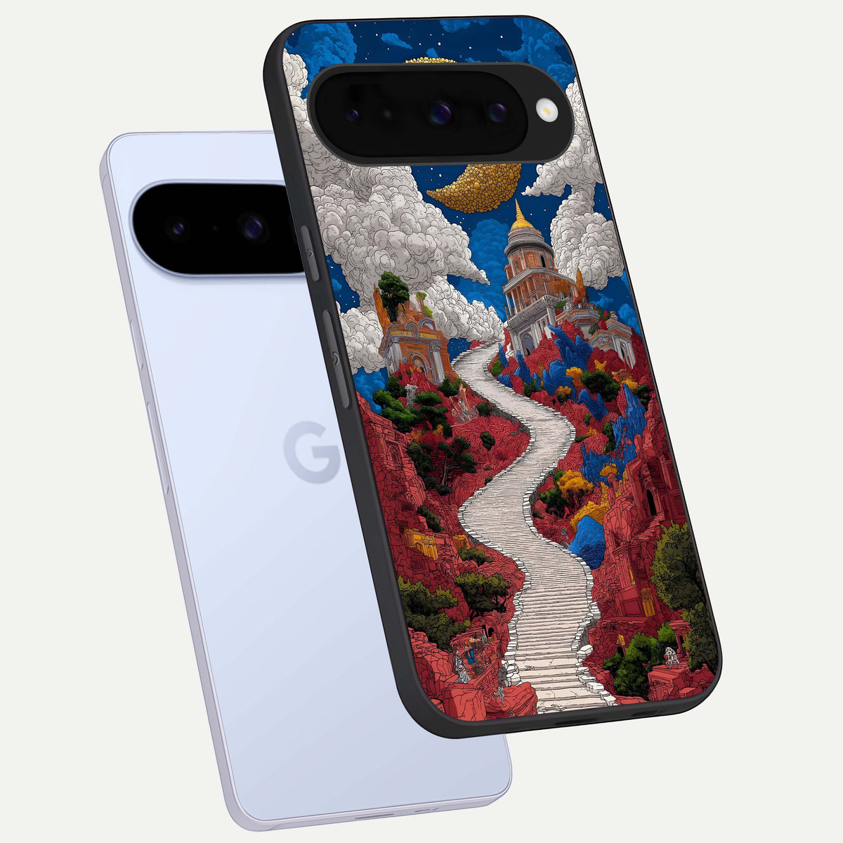  Heavenly Moon Path phone case For Google Pixel 10 showing premium glass back cover with detailed artwork