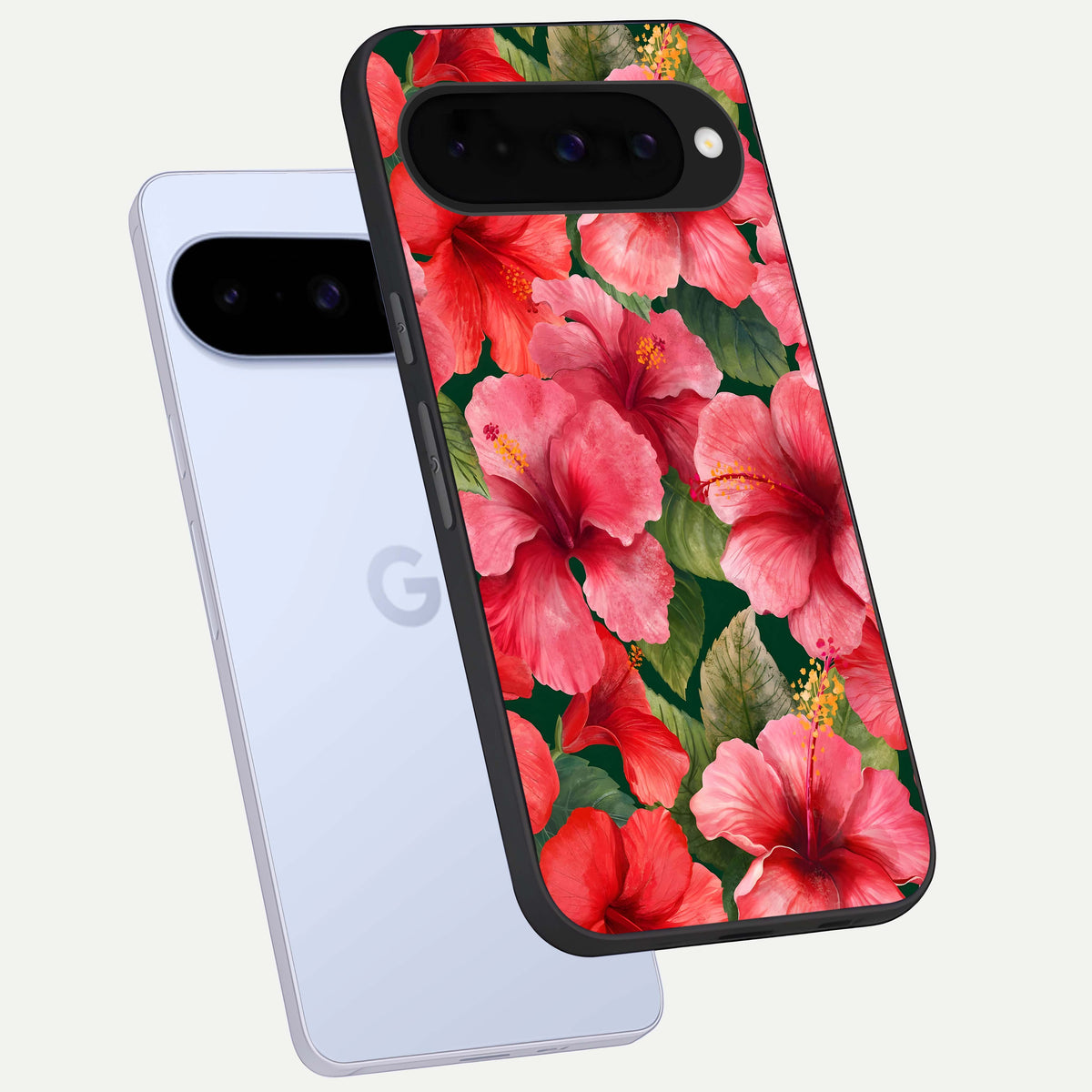  Hibiscus Pattern phone case For Google Pixel 10 showing premium glass back cover with detailed artwork