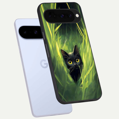  Hidden Cat Whisper phone case For Google Pixel 10 showing premium glass back cover with detailed artwork