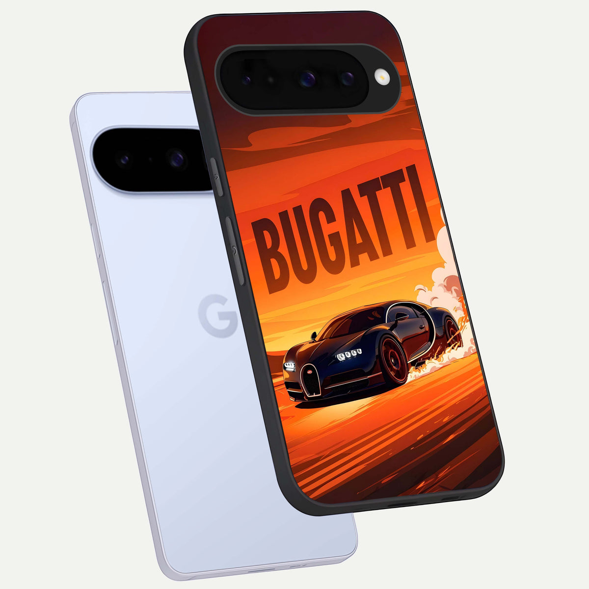  Inferno Bugatti Storm phone case For Google Pixel 10 showing premium glass back cover with detailed artwork