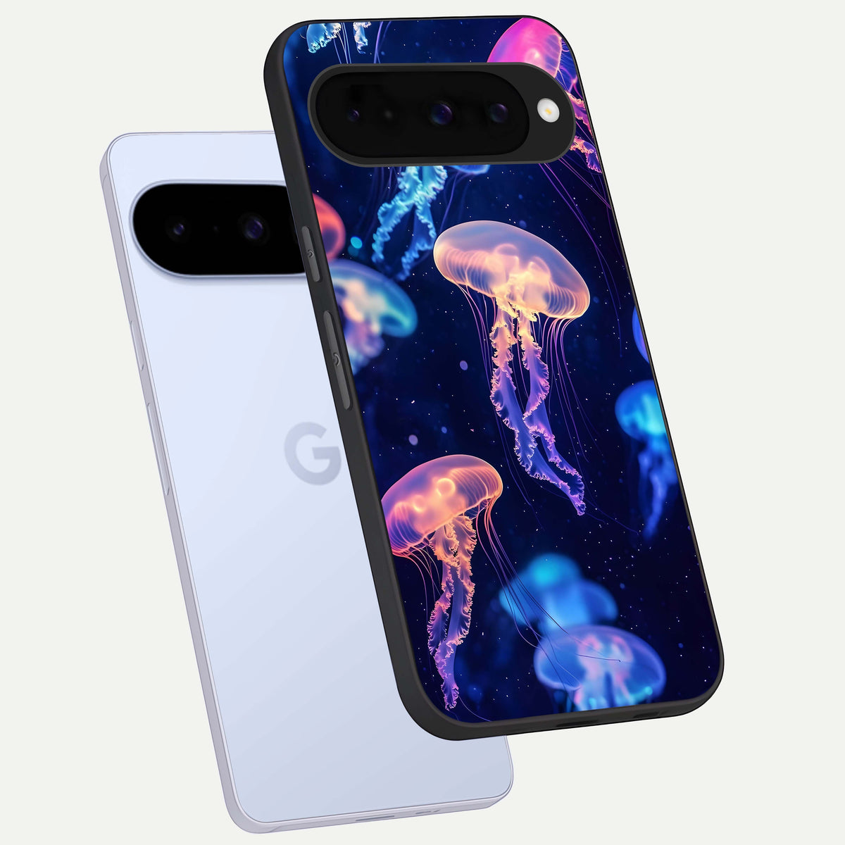  Jellyfish Pattern phone case For Google Pixel 10 showing premium glass back cover with detailed artwork