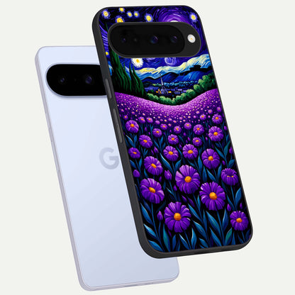  Lavender Moon Field phone case For Google Pixel 10 showing premium glass back cover with detailed artwork