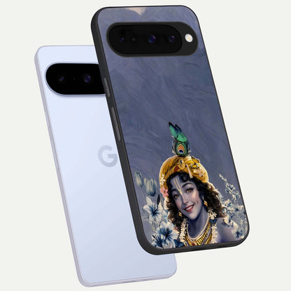  Lord Krishna phone case For Google Pixel 10 showing premium glass back cover with detailed artwork