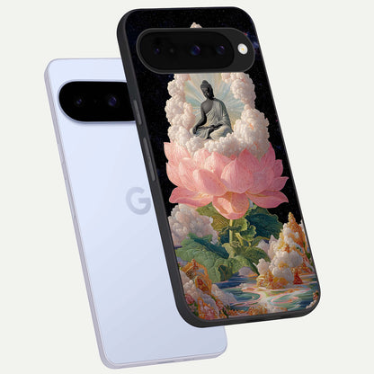  Lotus Divine Peace phone case For Google Pixel 10 showing premium glass back cover with detailed artwork