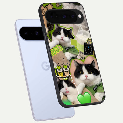  Matcha Cats Mood phone case For Google Pixel 10 showing premium glass back cover with detailed artwork