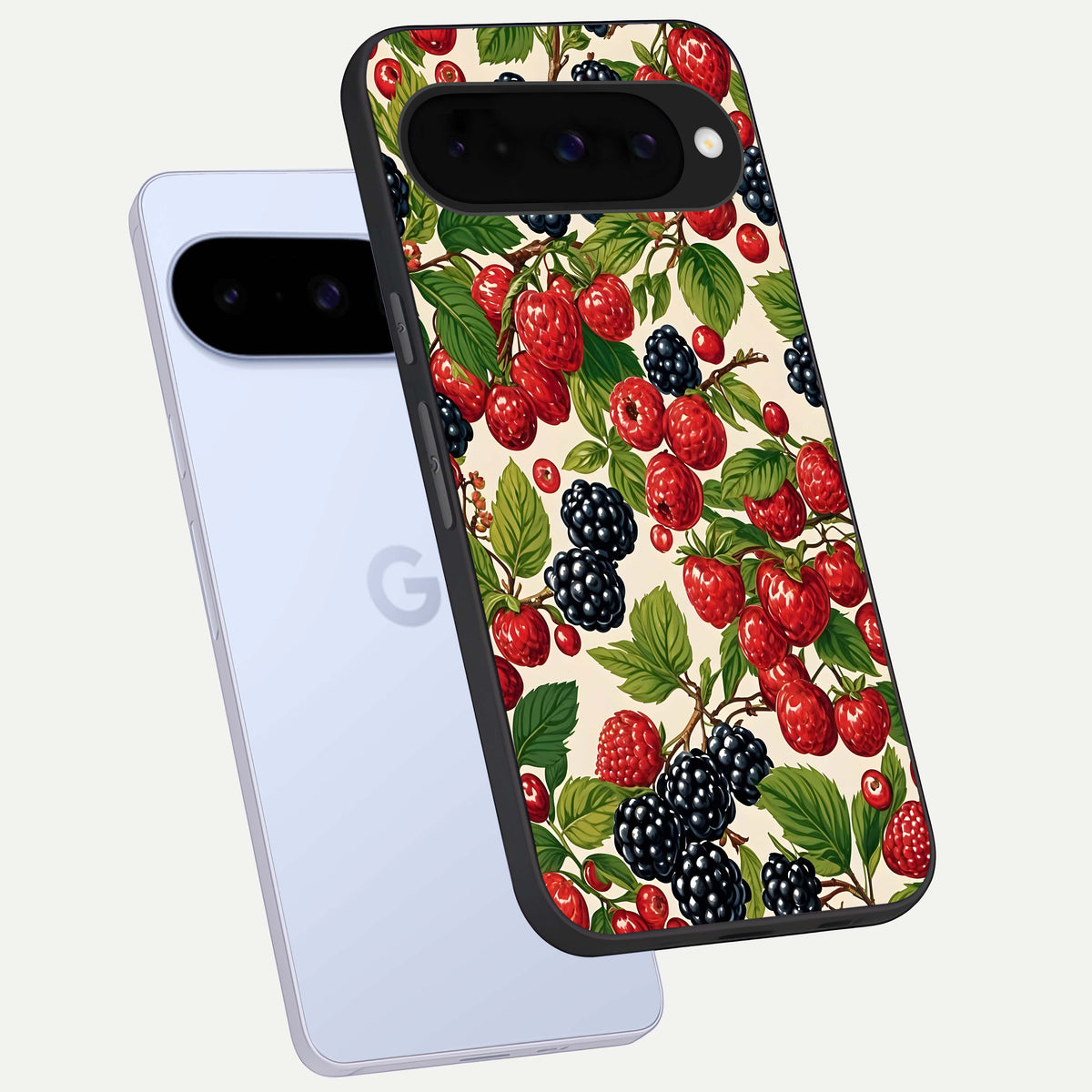  Mixed Berry Collage phone case For Google Pixel 10 showing premium glass back cover with detailed artwork