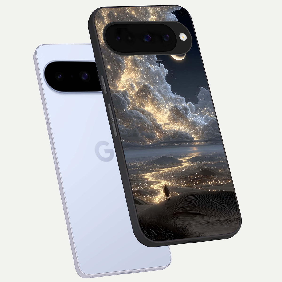  Moonlight Spark Path phone case For Google Pixel 10 showing premium glass back cover with detailed artwork