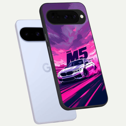  MS Neon Car phone case For Google Pixel 10 showing premium glass back cover with detailed artwork
