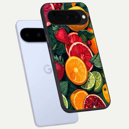  Multiple Fruits phone case For Google Pixel 10 showing premium glass back cover with detailed artwork