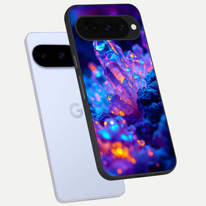  Neon Aura Shards phone case For Google Pixel 10 showing premium glass back cover with detailed artwork