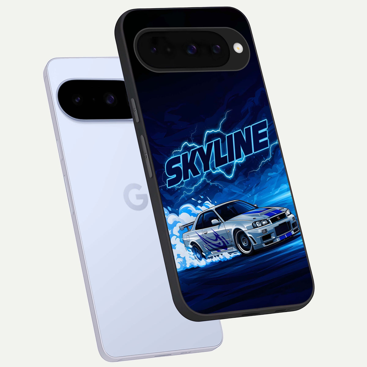  Neon Drift Beast phone case For Google Pixel 10 showing premium glass back cover with detailed artwork