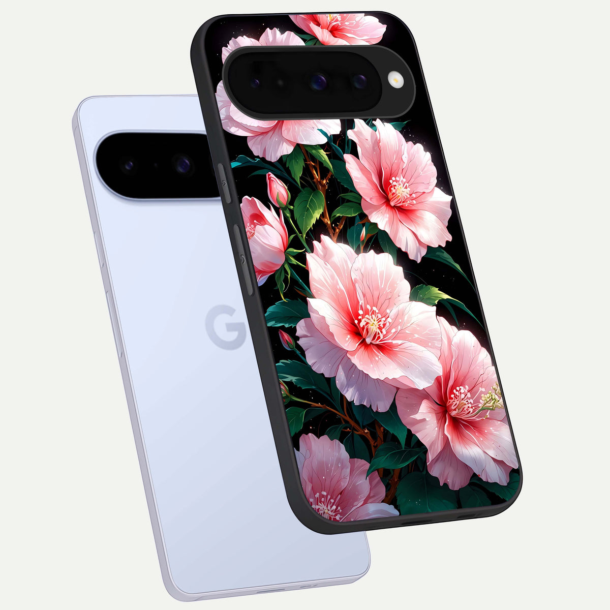  Peach Flower phone case For Google Pixel 10 showing premium glass back cover with detailed artwork