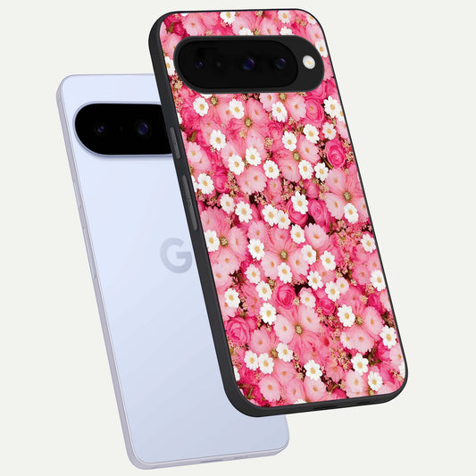  Pink Daisy Bliss phone case For Google Pixel 10 showing premium glass back cover with detailed artwork