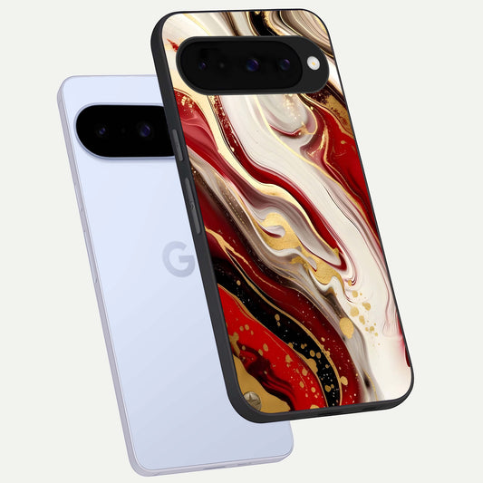  Red And White Marble phone case For Google Pixel 10 showing premium glass back cover with detailed artwork