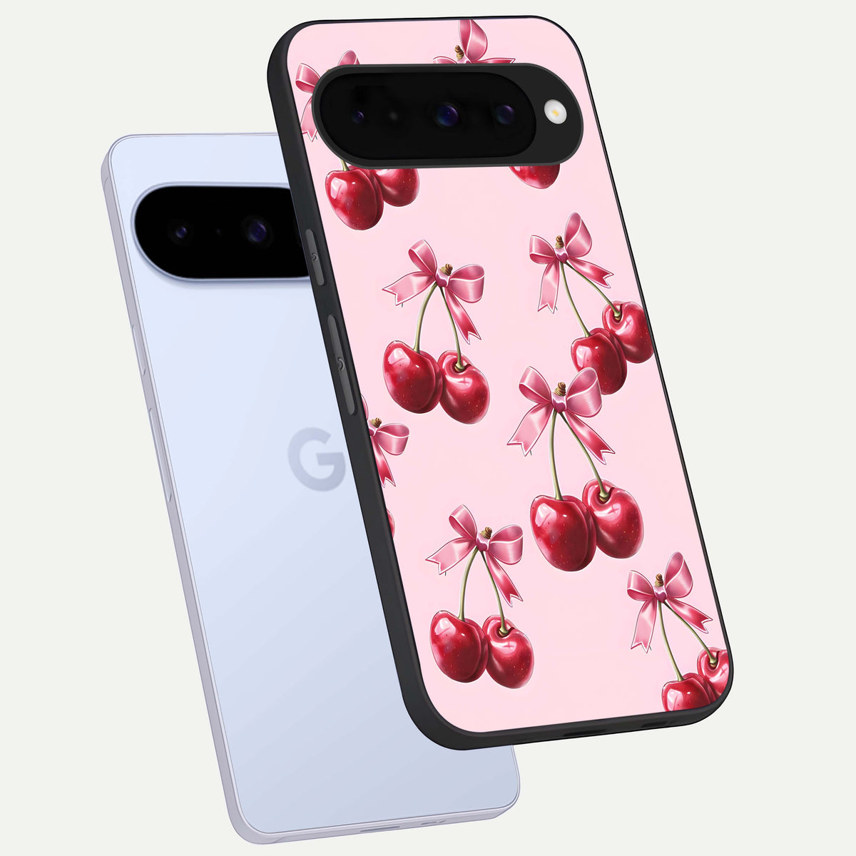  Red Cherries Pattern phone case For Google Pixel 10 showing premium glass back cover with detailed artwork