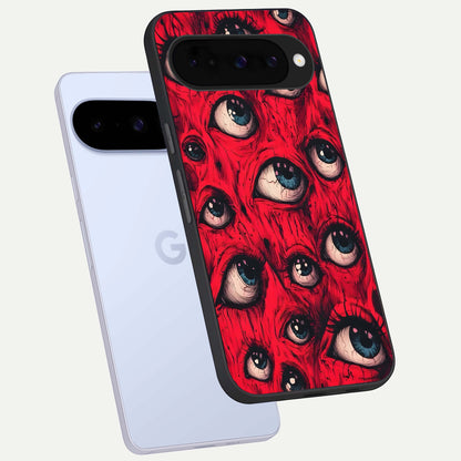  Red Eyes Pattern phone case For Google Pixel 10 showing premium glass back cover with detailed artwork