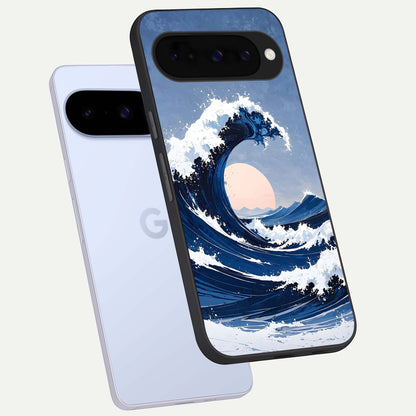  Rising Tide Power phone case For Google Pixel 10 showing premium glass back cover with detailed artwork